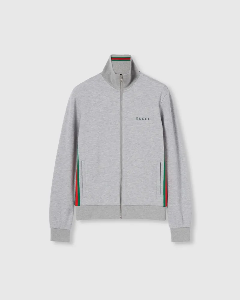 Gucci Jacke aus Baumwoll-Piqué-Doppelgewebe Mit RV, Größe Grau