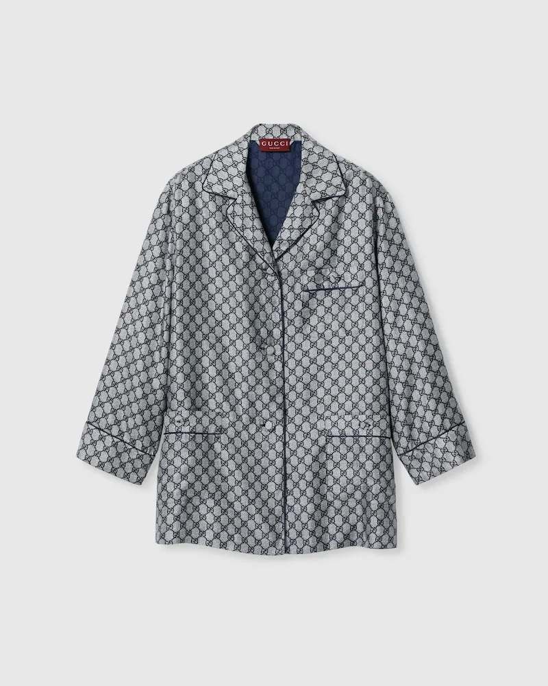 Gucci Bluse aus GG Seidentwill, Größe Blau