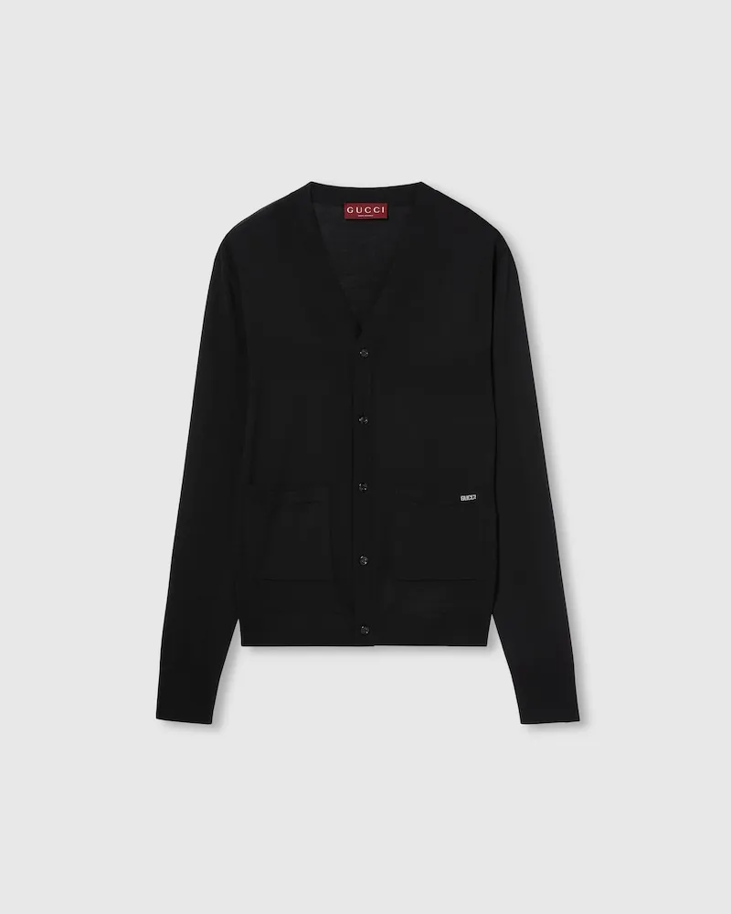 Gucci Cardigan aus Feinem Wollstrick Mit Intarsie, Größe Schwarz