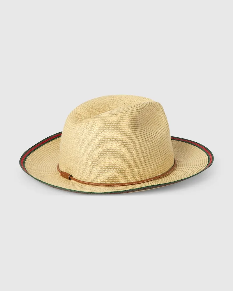 Gucci Strohhut Mit Web, Größe Nude