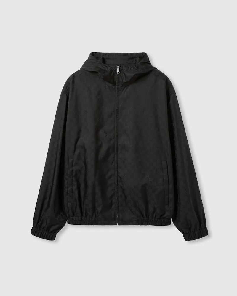 Gucci Jacke aus GG Nylonjacquard Mit Reißverschluss, Größe Schwarz