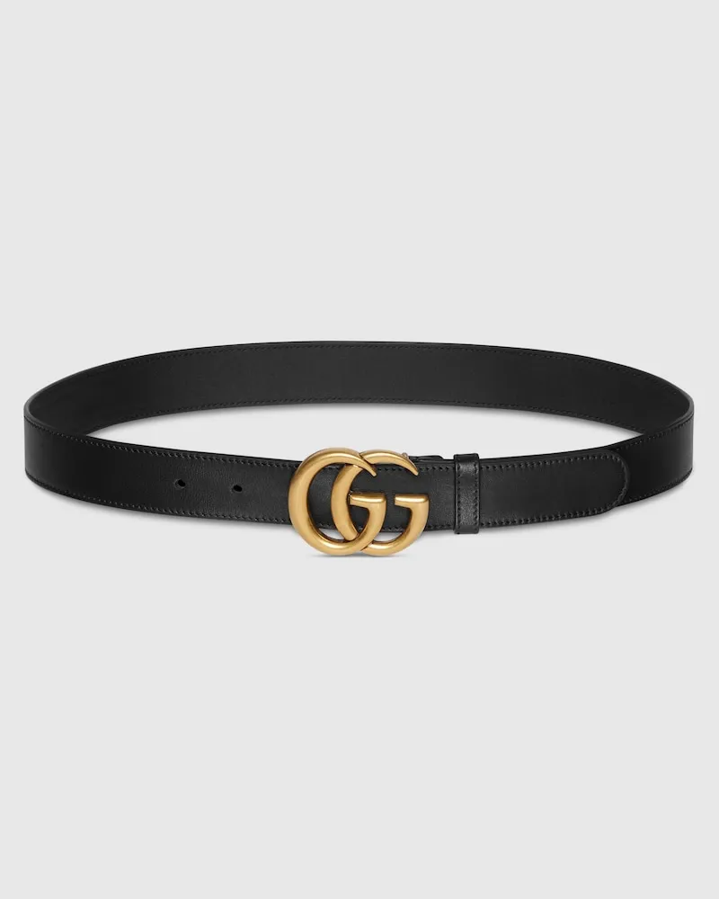 Gucci Schmaler GG Marmont Gürtel, Größe 95 Schwarz