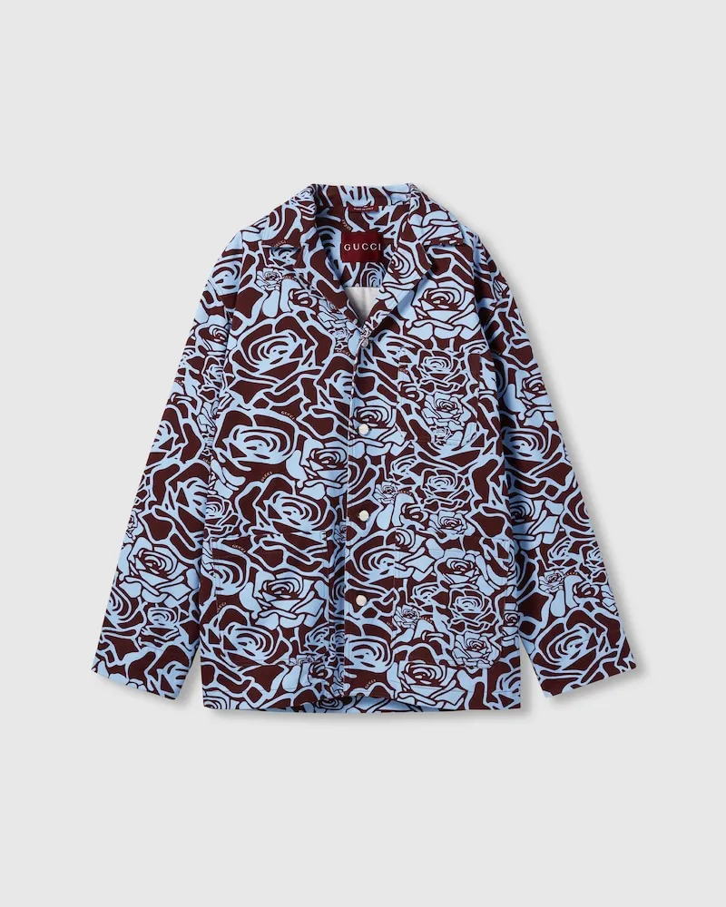 Gucci Jacke aus Baumwollgabardine Mit Print, Größe Blau