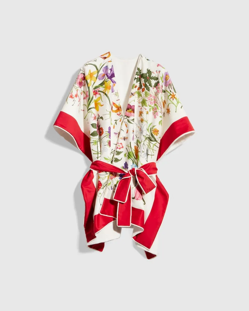 Gucci Bedrucktes Cape-Kleid aus Baumwollfrottee Weiß