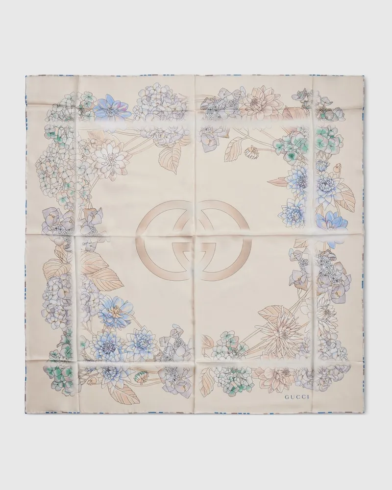 Gucci Vierecktuch aus Seidentwill mit Print Weiß