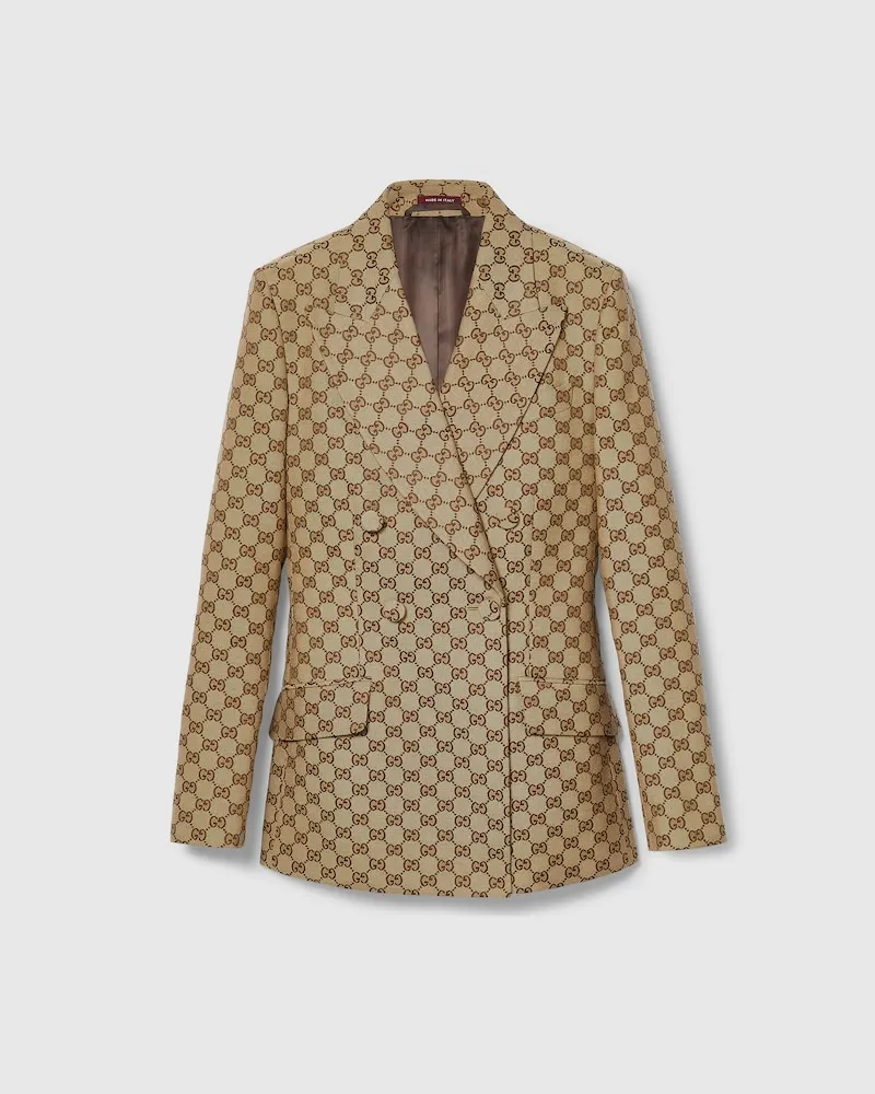 Gucci Zweireihiger Blazer aus GG Canvas, Größe Beige