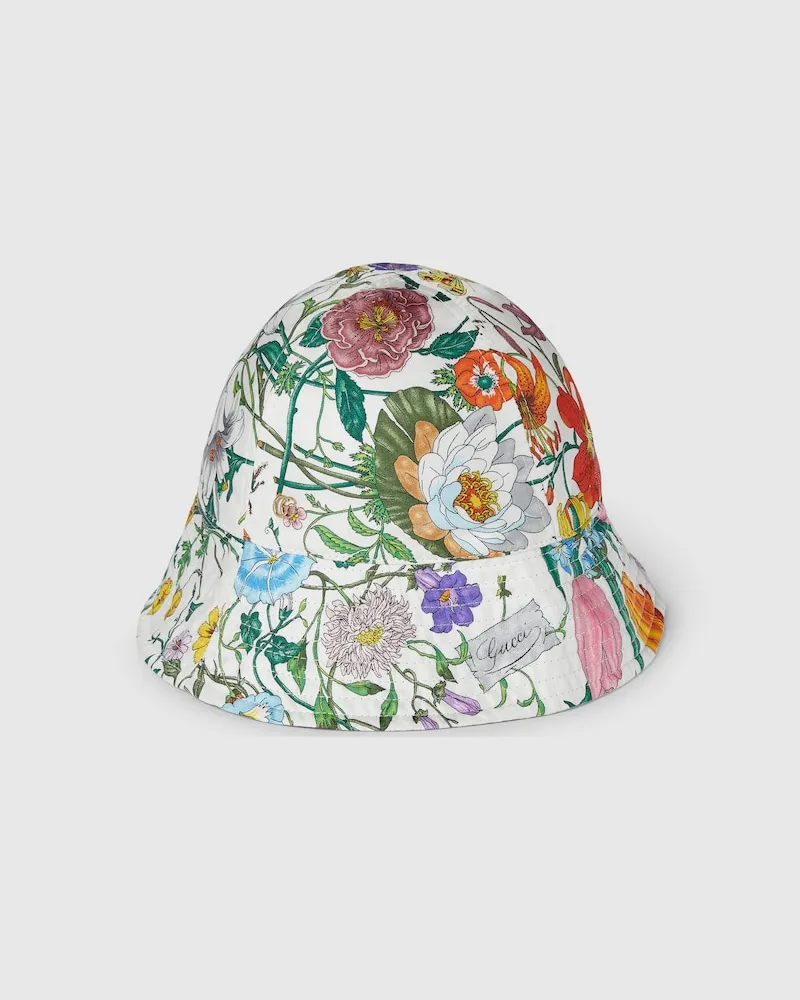 Gucci Wendbarer Fischerhut aus Seide Mit Print, Größe Weiß
