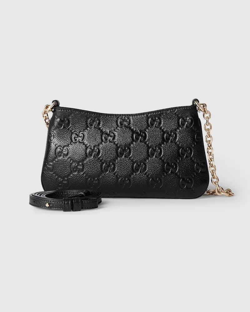 Gucci Kleine GG Emblem Schultertasche Schwarz