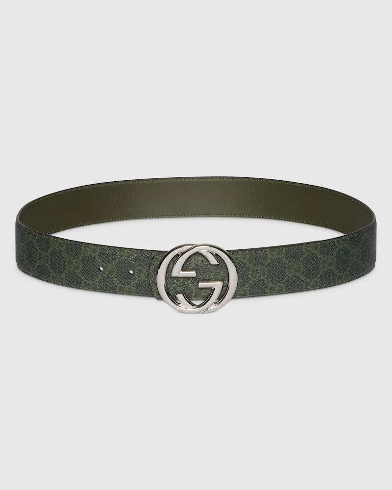 Gucci Wendbarer GG Monogram Gürtel, Größe 95 Grün