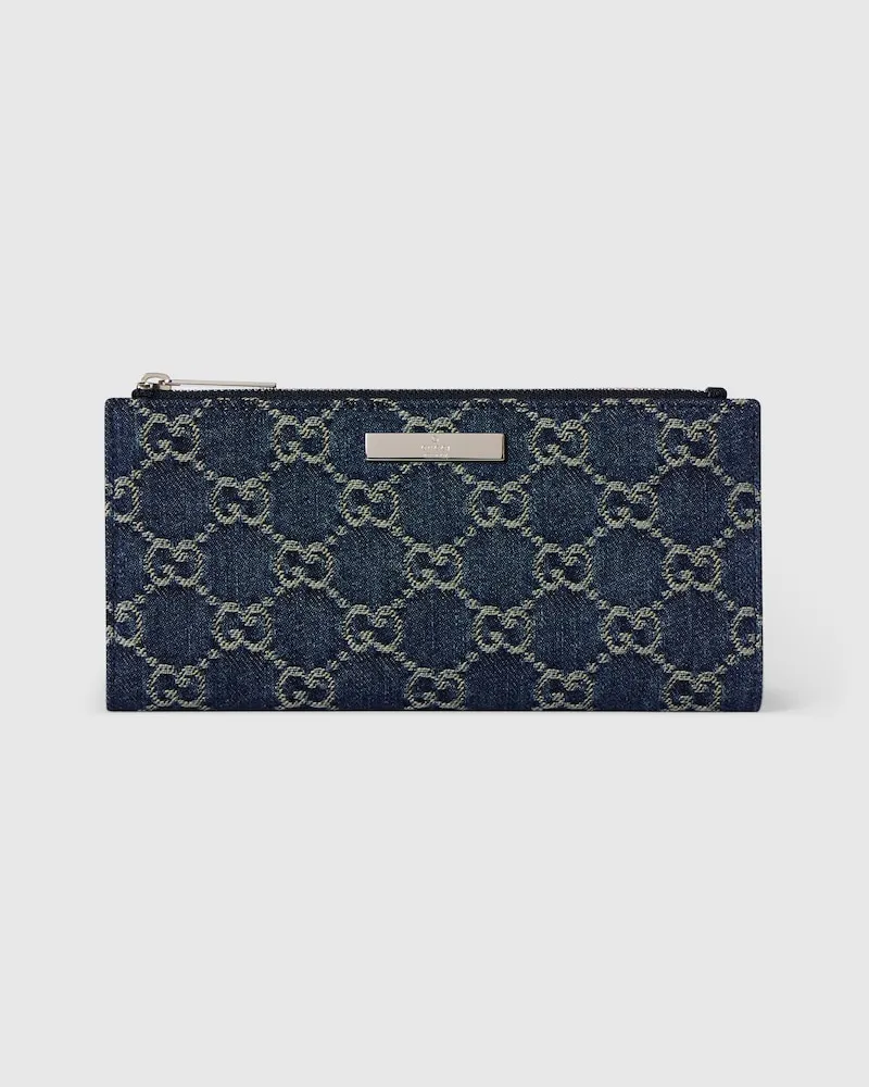 Gucci Portefeuille Long Avec Plaque Bleu