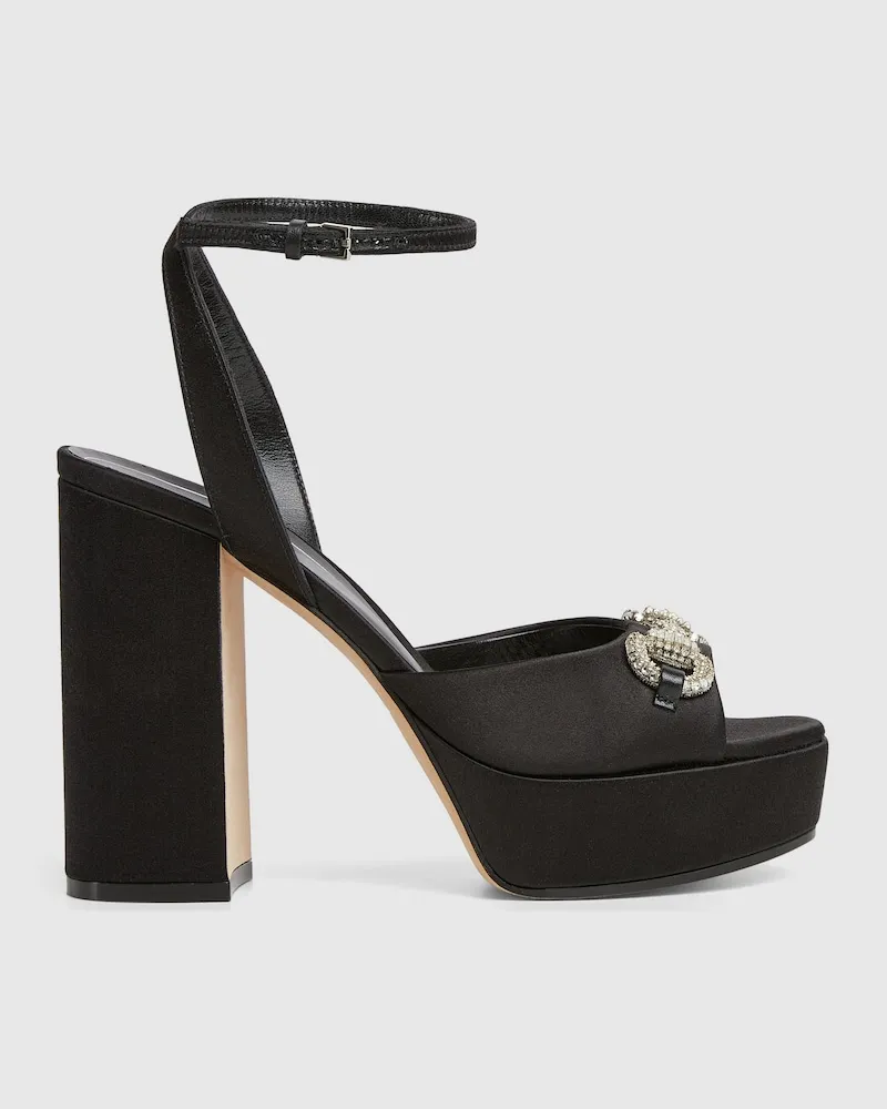 Gucci Damensandale Mit Plateau Und Kristallbesetztem Horsebit, Größe Schwarz