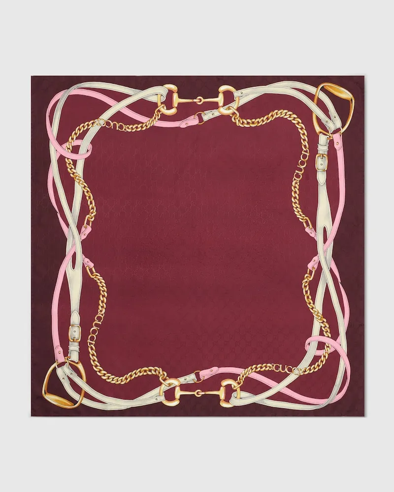 Gucci Vierecktuch aus GG Seidenjacquard mit Print Rot