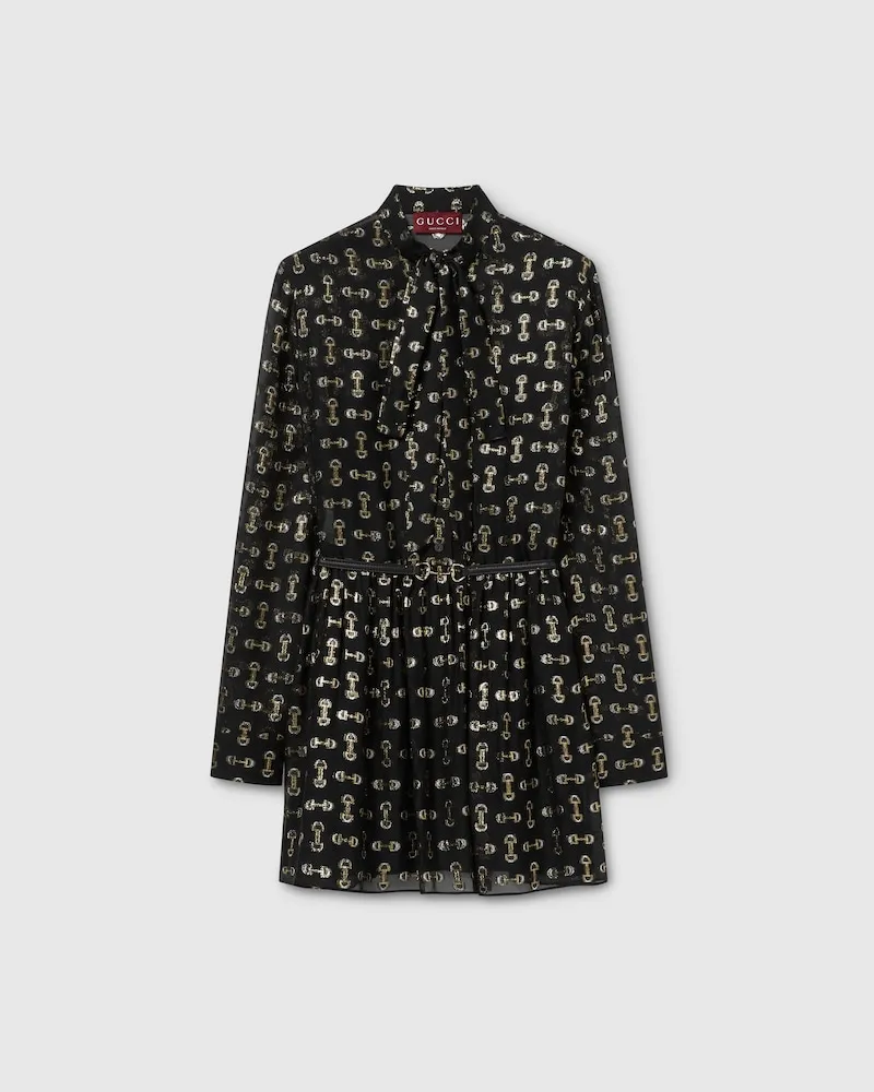 Gucci Kleid aus Seiden-Fil-Coupé Mit Horsebit, Größe Schwarz