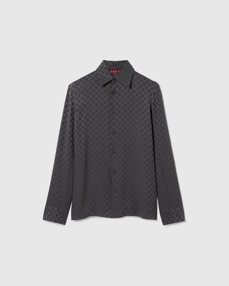Gucci Bluse aus GG Seidenjacquard, Größe Grau
