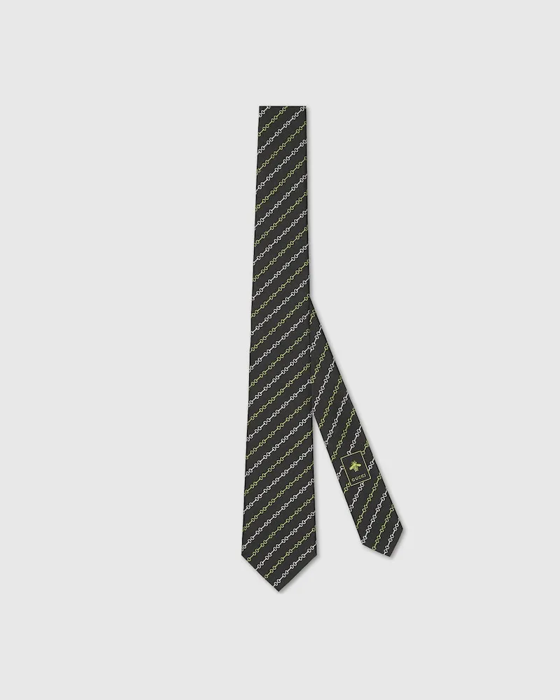 Gucci Krawatte aus Seidenjacquard Mit Horsebit Schwarz