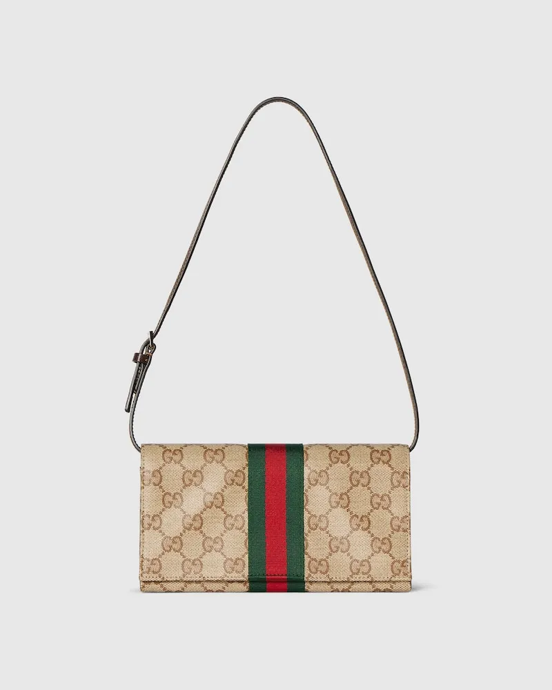 Gucci Kleines Etui mit Riemen Und Web Beige