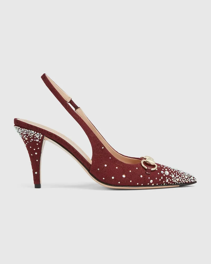 Gucci Damenpumps Mit Fersenriemchen Und Kristall-Horsebit, Größe Bordeauxrot