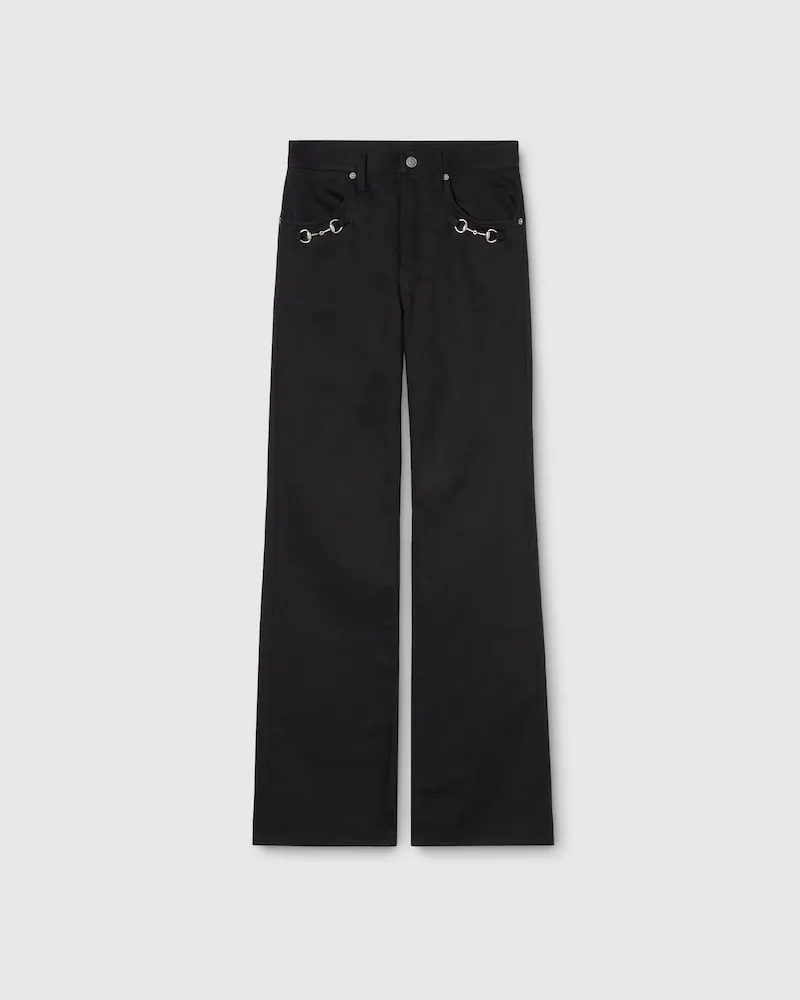 Gucci Hose aus Baumwolldenim Mit Horsebit-Detail, Größe Schwarz