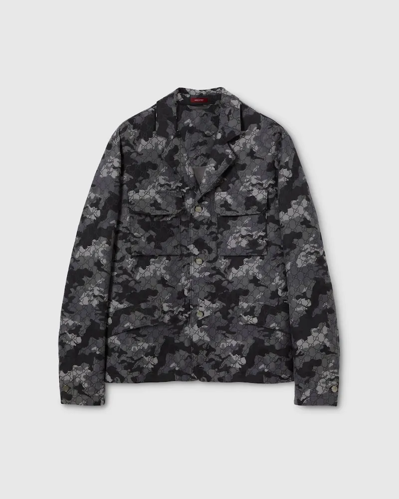 Gucci Jacke aus Marmoriertem GG Baumwolljacquard, Größe Blau