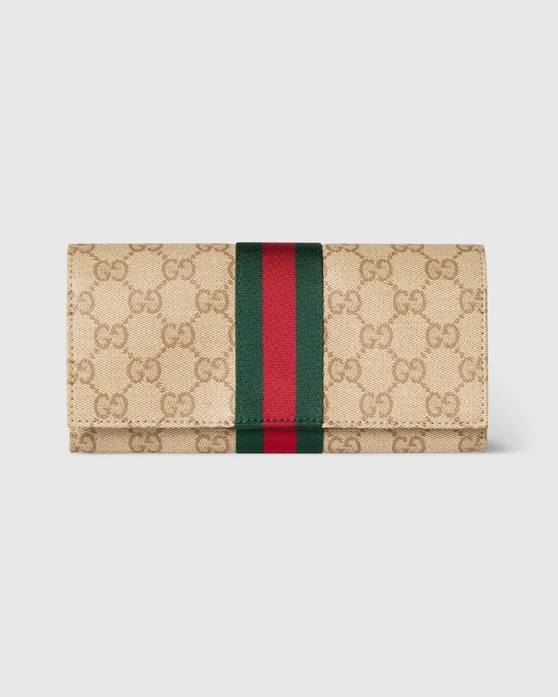 Gucci Längliche Brieftasche mit Web Beige