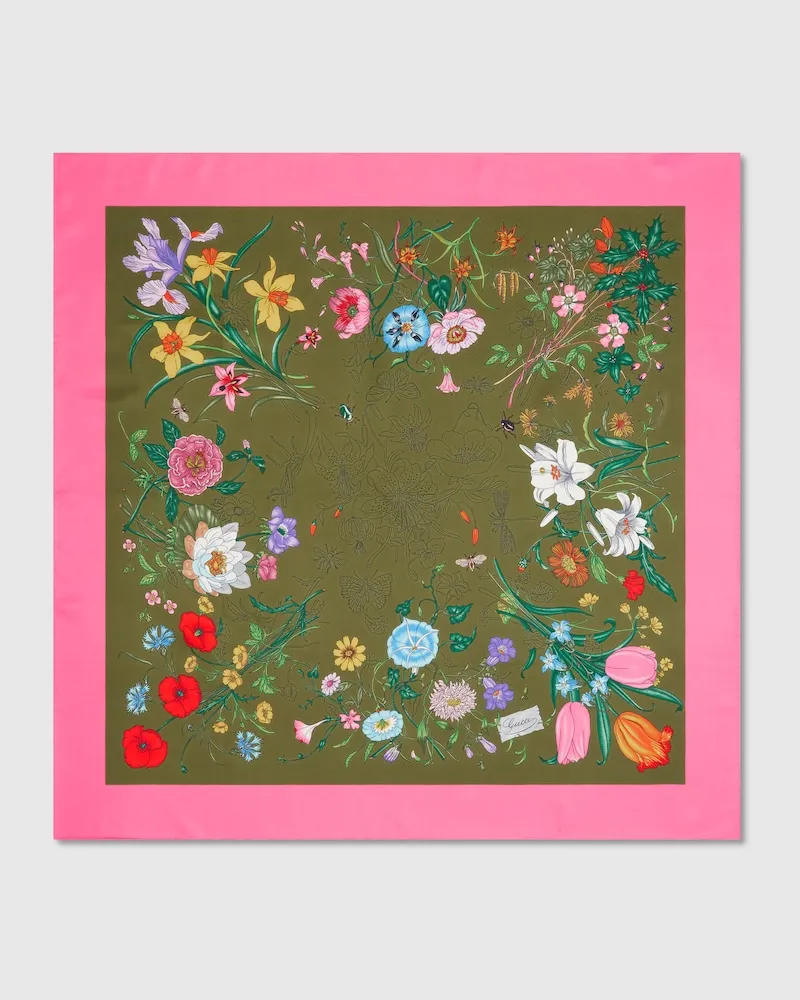 Gucci Vierecktuch aus Seidentwill Mit Flora-Print Grün