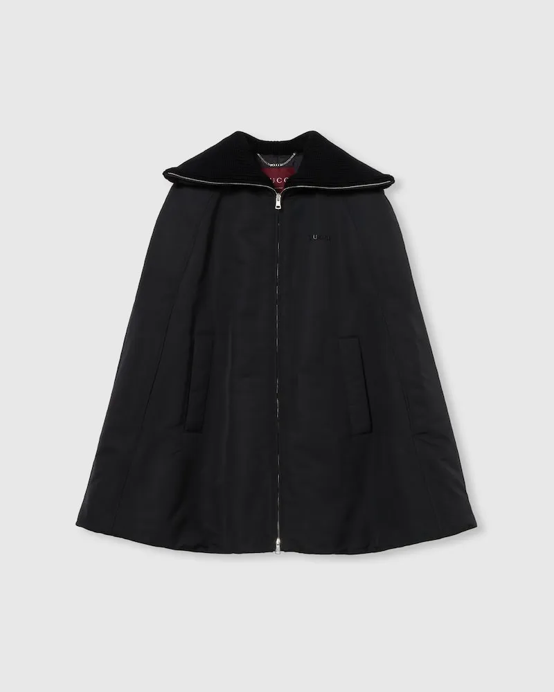 Gucci Wattierte Cape-Jacke Mit Stickerei, Größe Schwarz
