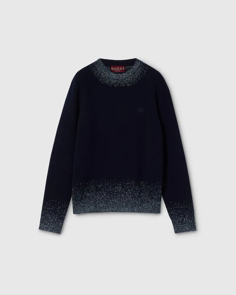 Gucci Pullover aus Wollstrick Mit Stickerei, Größe Blau