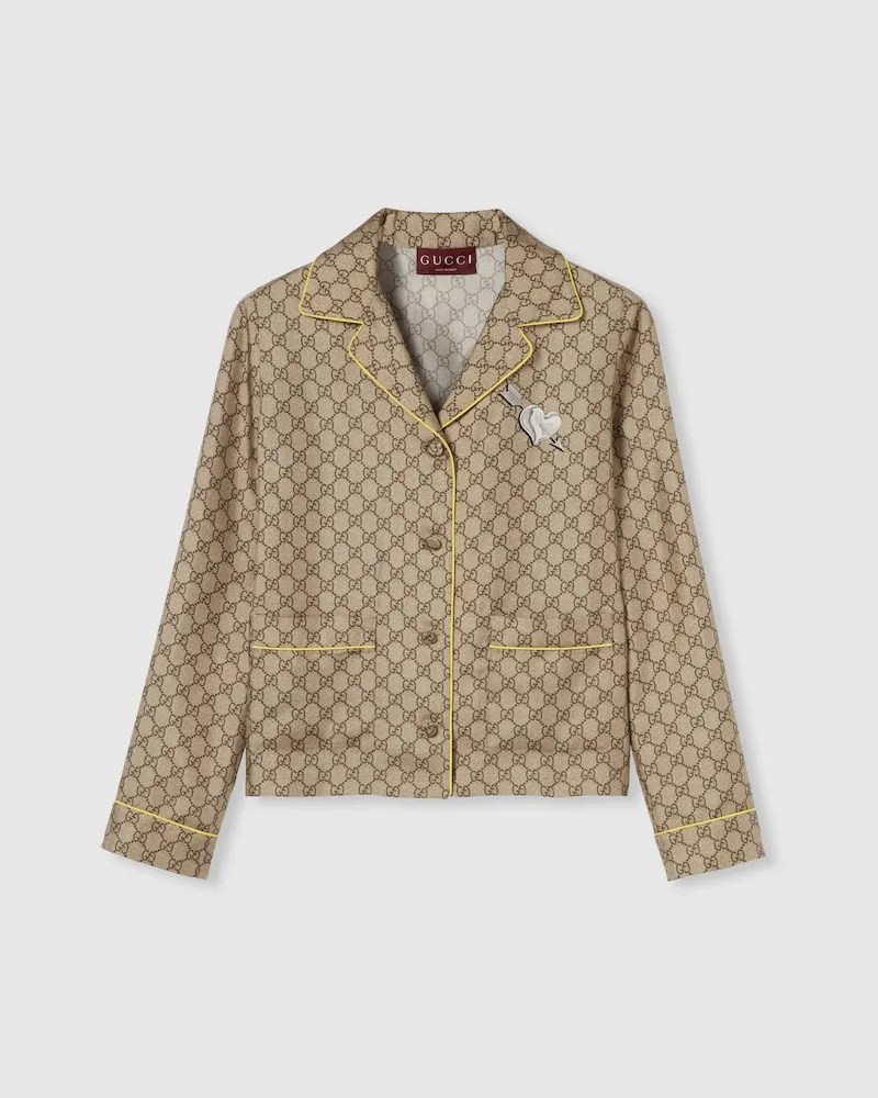 Gucci Bluse aus GG Seidentwill Mit Print, Größe Beige