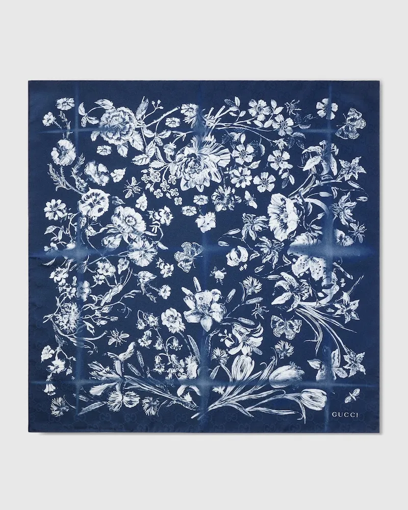 Gucci Einstecktuch aus Baumwoll-Seiden-Jacquard Blau
