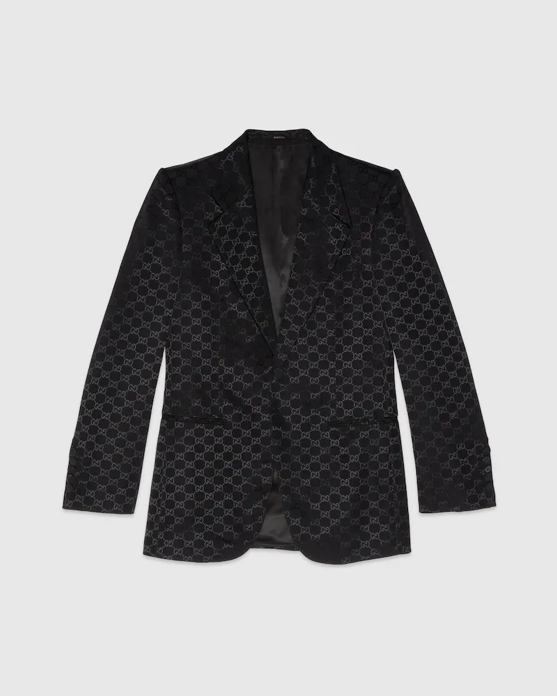 Gucci Formelles Jackett aus Baumwolle Und Viskose Mit GG, Größe Schwarz