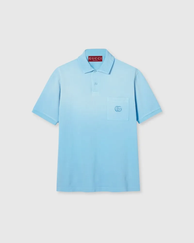 Gucci Poloshirt aus Baumwoll-Piqué Mit Stickerei, Größe Blau