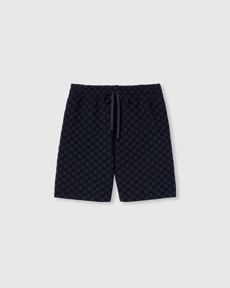 Gucci Shorts aus Viskosejersey-Doppelgewebe Mit Print, Größe Blau