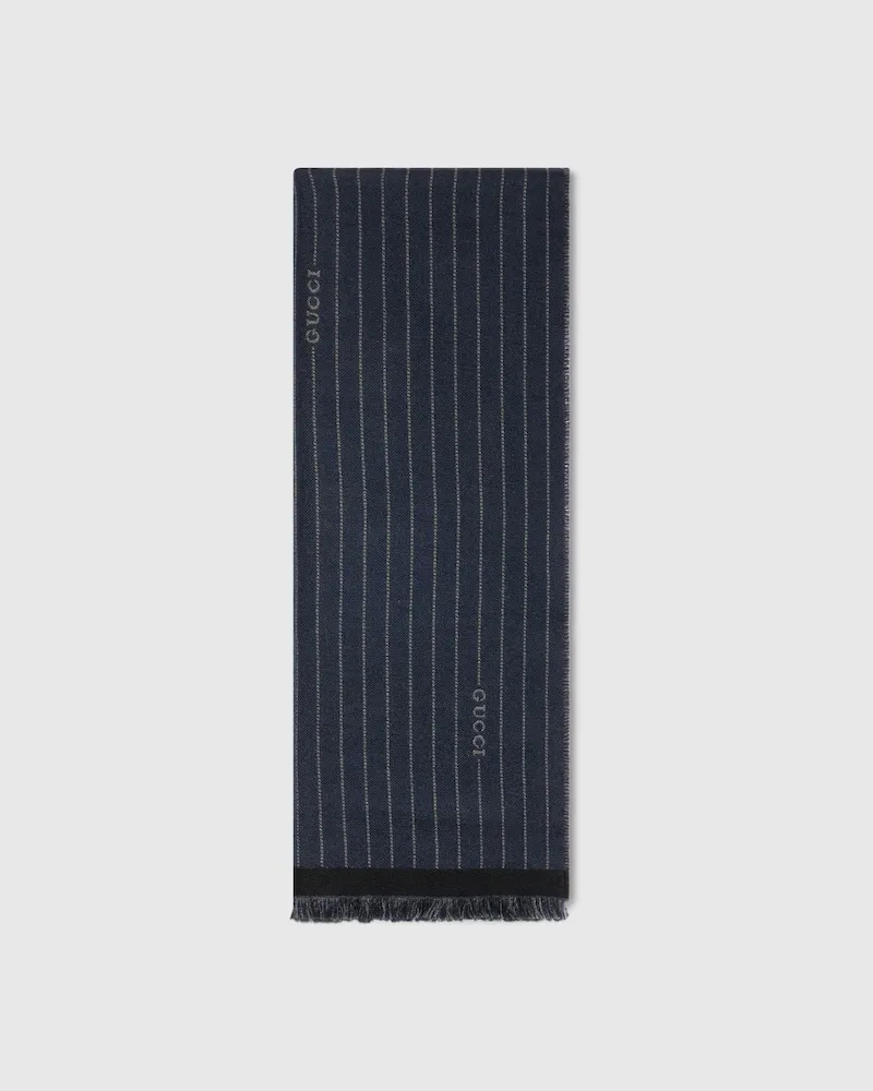 Gucci Nadelstreifen Wollseide Schal Blau