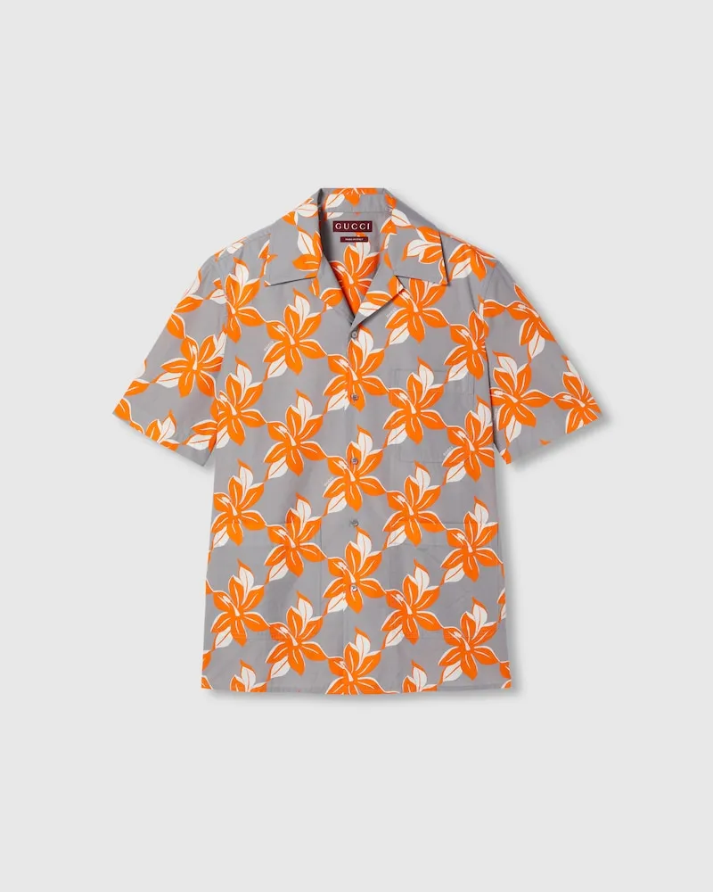 Gucci Hemd aus Baumwollpopeline Mit Print, Größe Grau