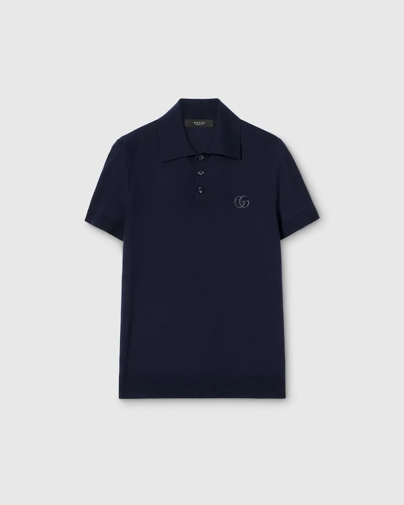 Gucci Poloshirt aus Wollstrick Mit Stickerei, Größe Blau