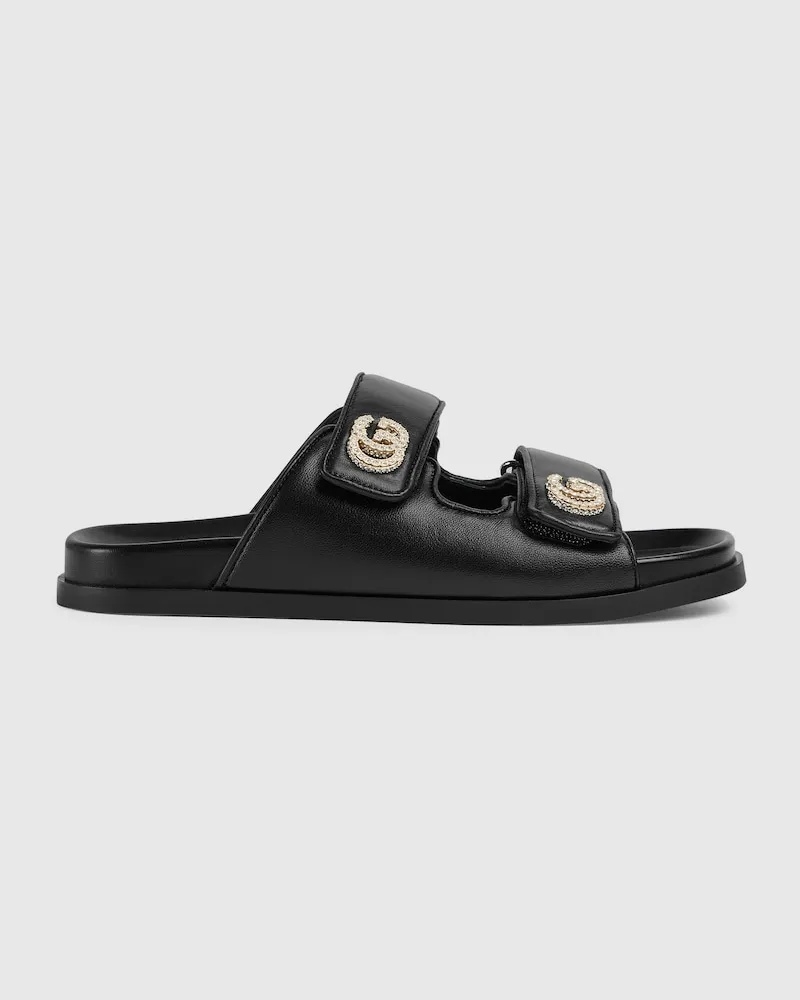 Gucci Damensandale Mit Kristallbesetztem Doppel G, Größe Schwarz