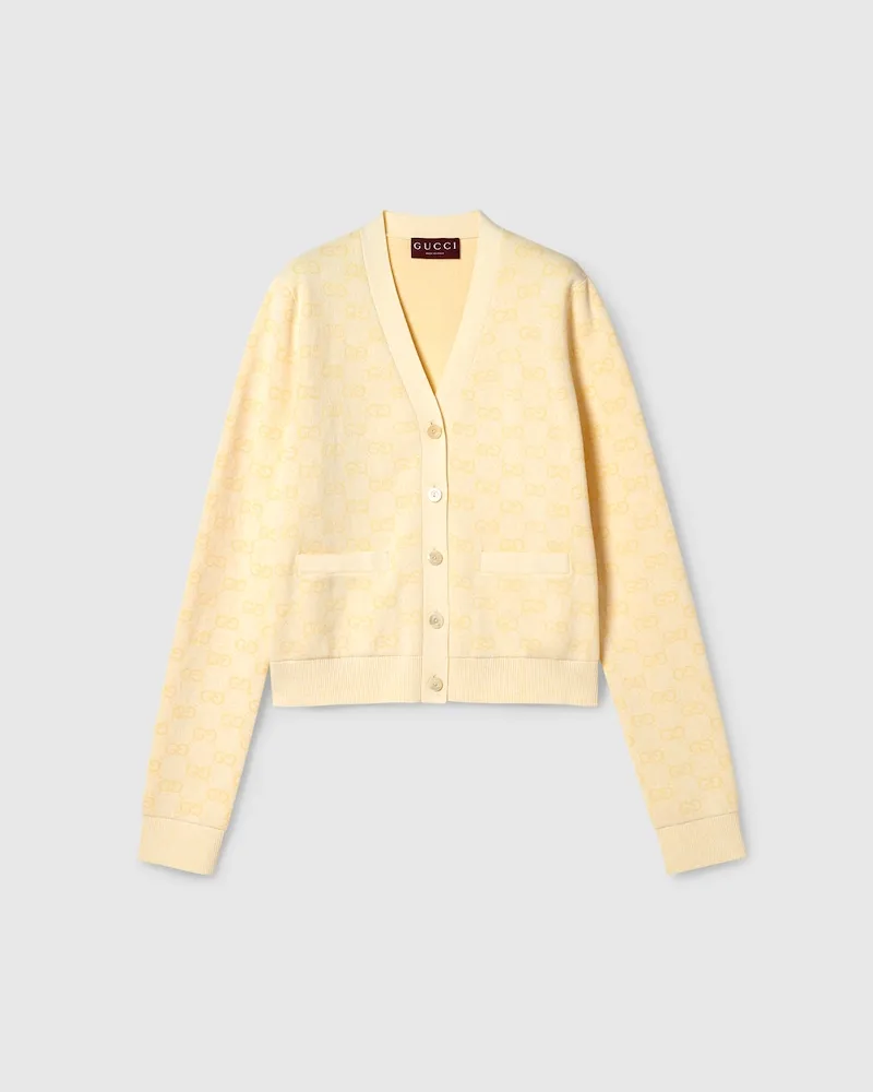 Gucci Cardigan aus Feiner Baumwolle Mit GG Jacquard, Größe Gelb