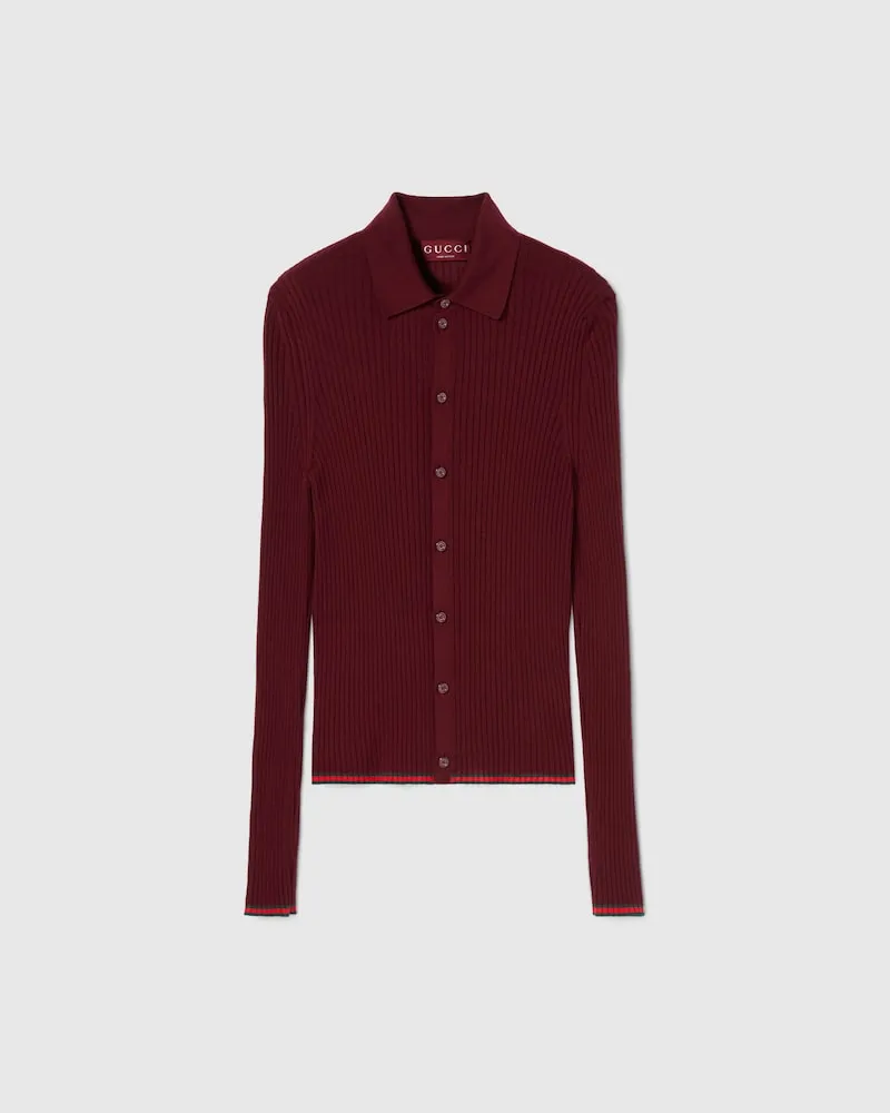 Gucci Poloshirt aus Feinem Kaschmir Und Seide Mit Web, Größe Rot