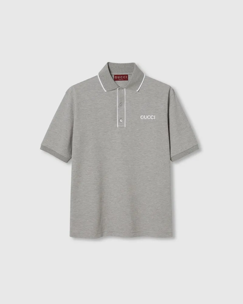 Gucci Poloshirt aus Baumwoll-Piqué, Größe Grau