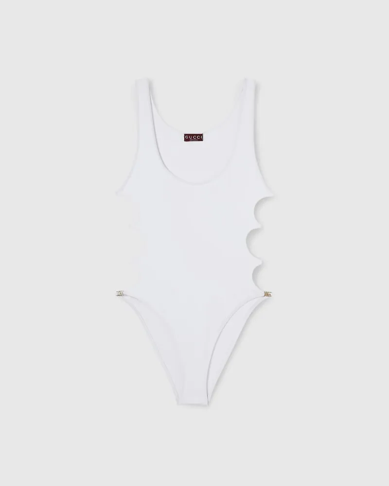 Gucci Badeanzug aus Schillerndem Stretch-Jersey, Größe Weiß