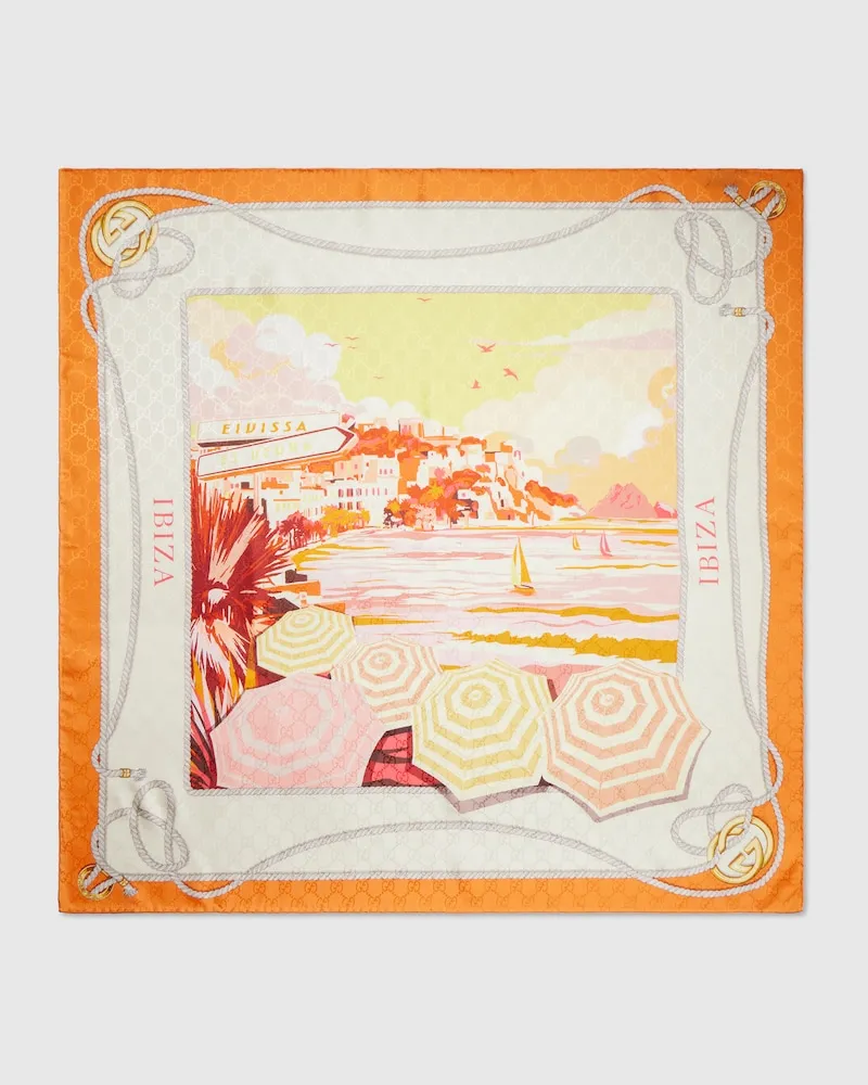 Gucci Vierecktuch aus Seide mit 'Ibiza'-Print Orange