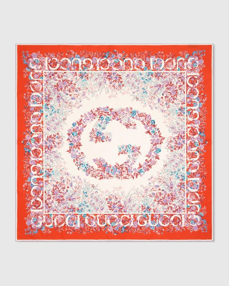 Gucci Vierecktuch aus Seidentwill mit Print Orange