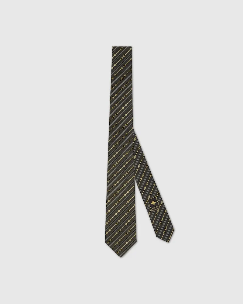 Gucci Krawatte aus Seidenjacquard Mit Horsebit Schwarz