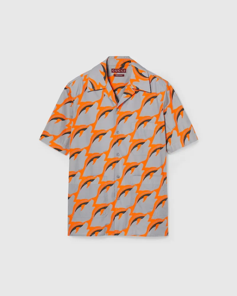 Gucci Hemd aus Leichtem Baumwollpopeline Mit Print, Größe Grau