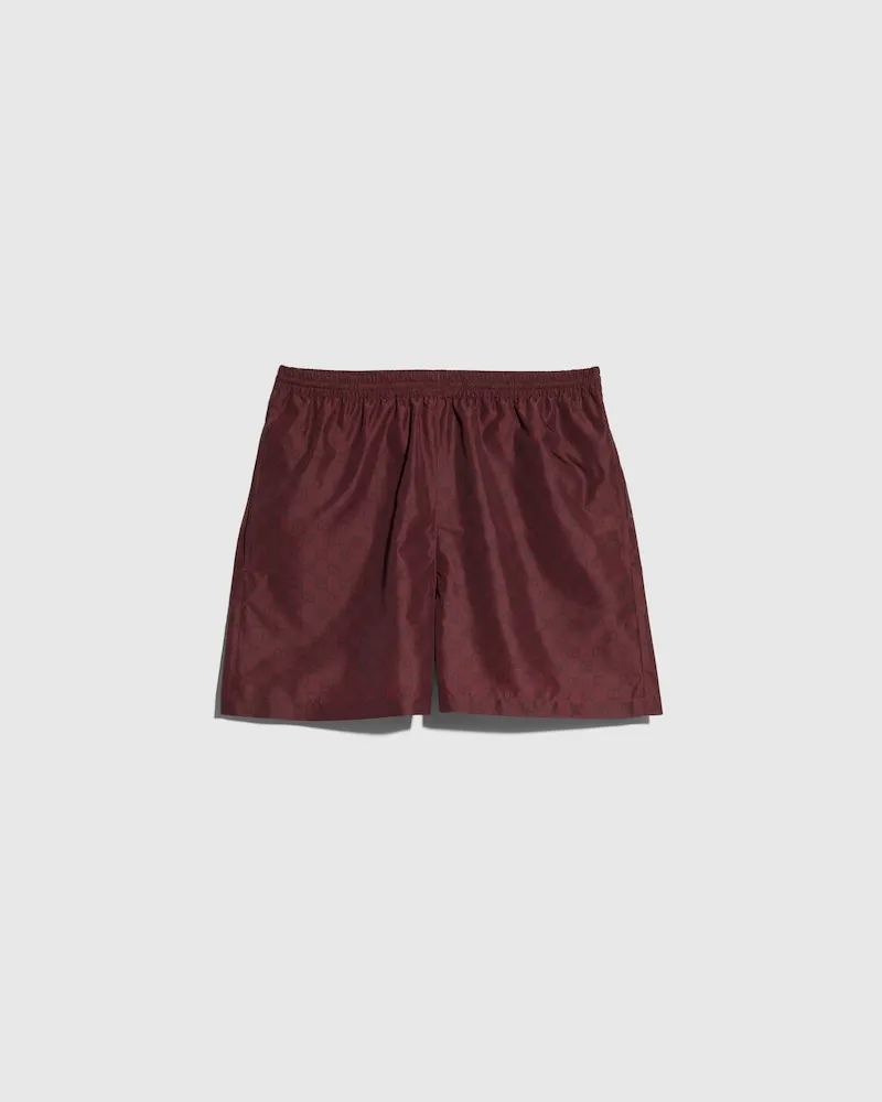 Gucci Badeshorts aus Bedrucktem Polyesterpopeline, Größe Rot