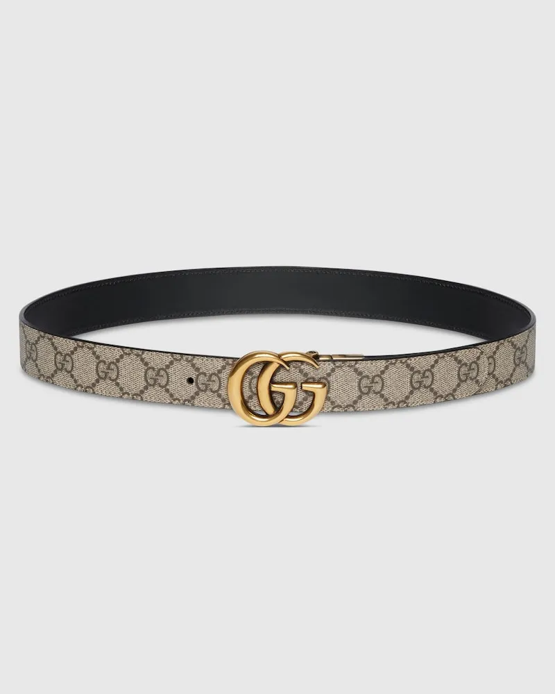 Gucci Wendbarer GG Marmont Gürtel, Größe 95 Beige