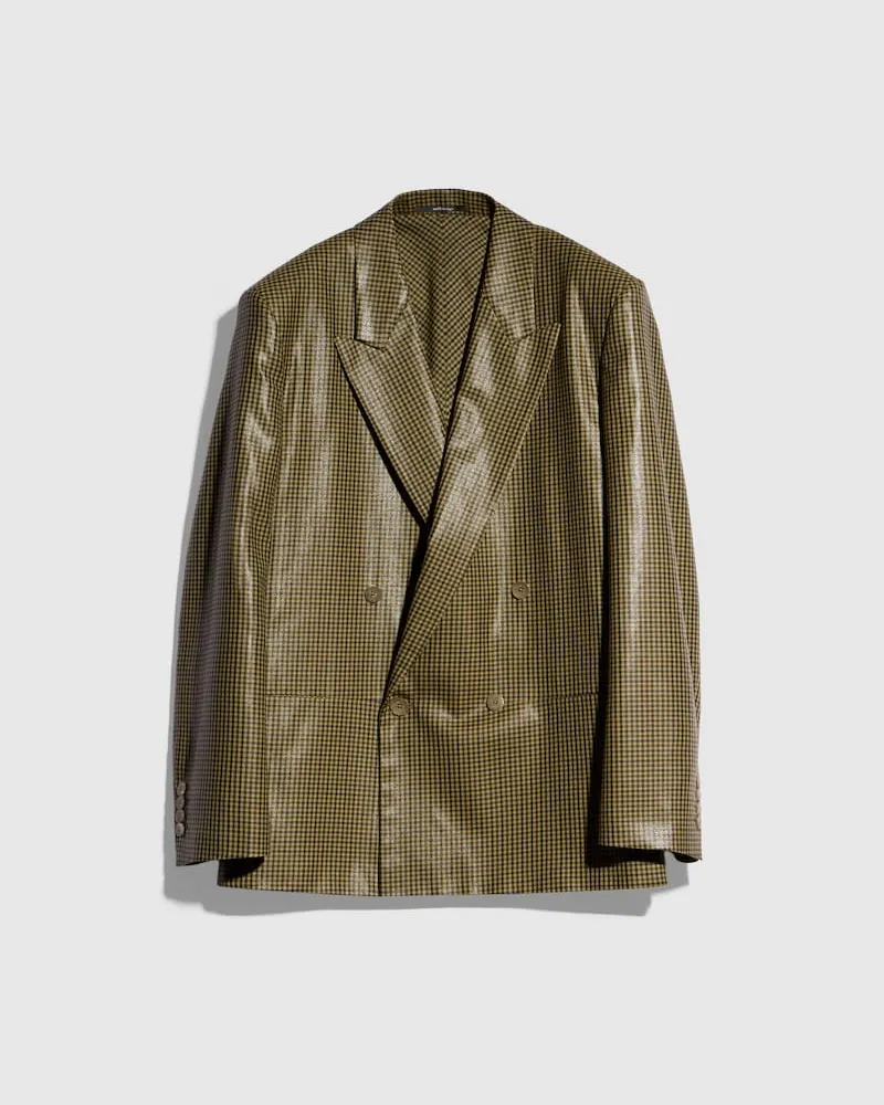 Gucci Zweireihiger Blazer aus Wolle Mit Vichykaro, Größe Beige