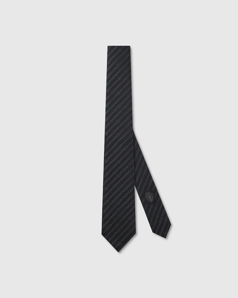 Gucci Krawatte aus Seide Mit GG Kettenmotiv Schwarz