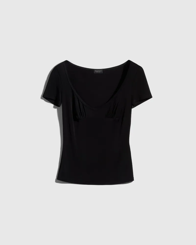 Gucci T-Shirt aus Viskosejersey mit Metall-Etikett, Größe Schwarz