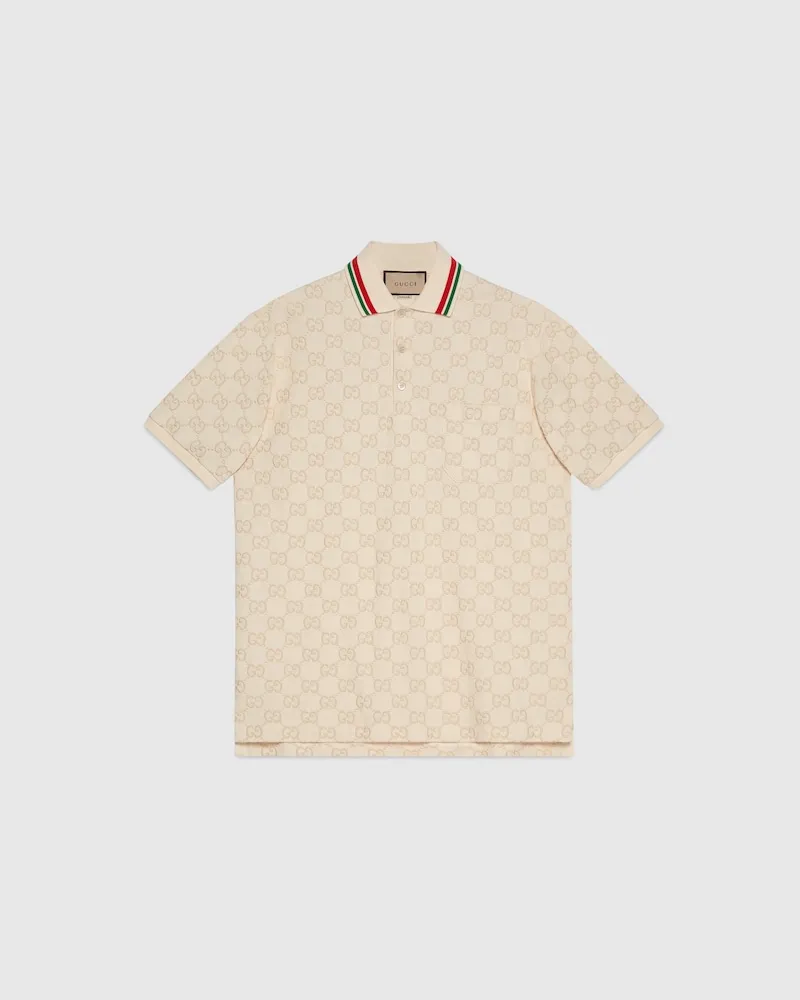 Gucci Poloshirt aus GG Baumwoll-Piqué, Größe Weiß